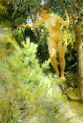 Anders Zorn naken under en gran oil painting on canvas